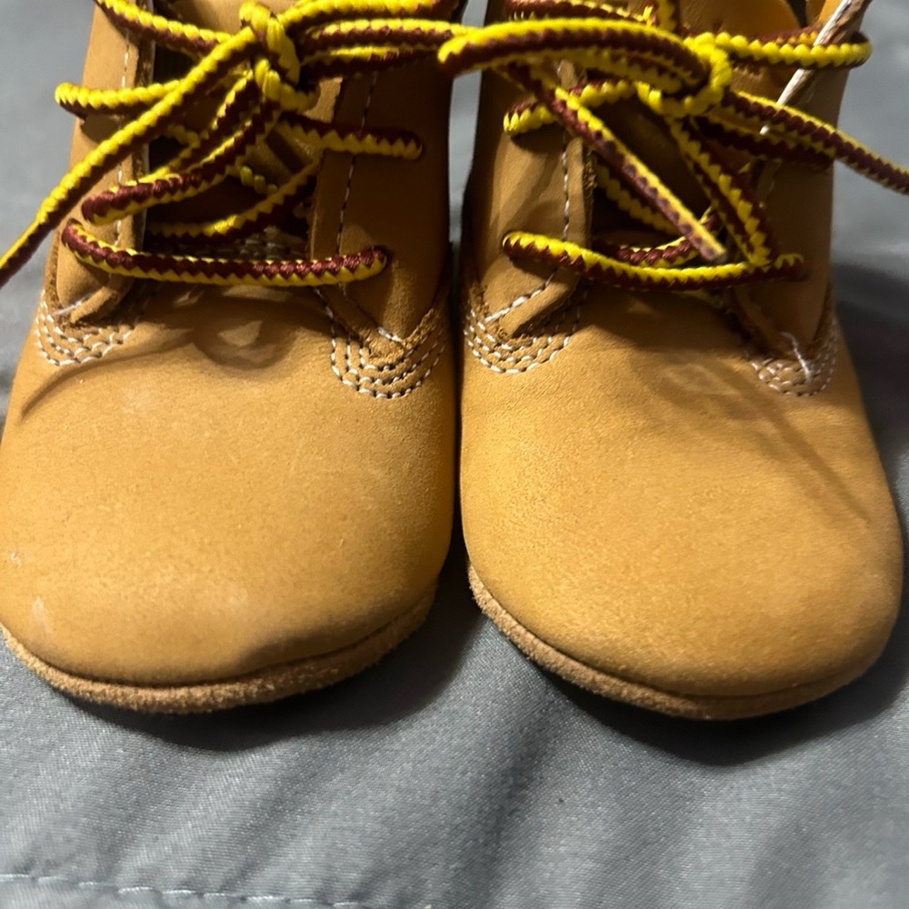 Timberland Kids Tan Boots with Yellow and Brown Laces